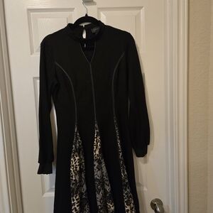 Gracia Black Dress with Leopard Print Panels